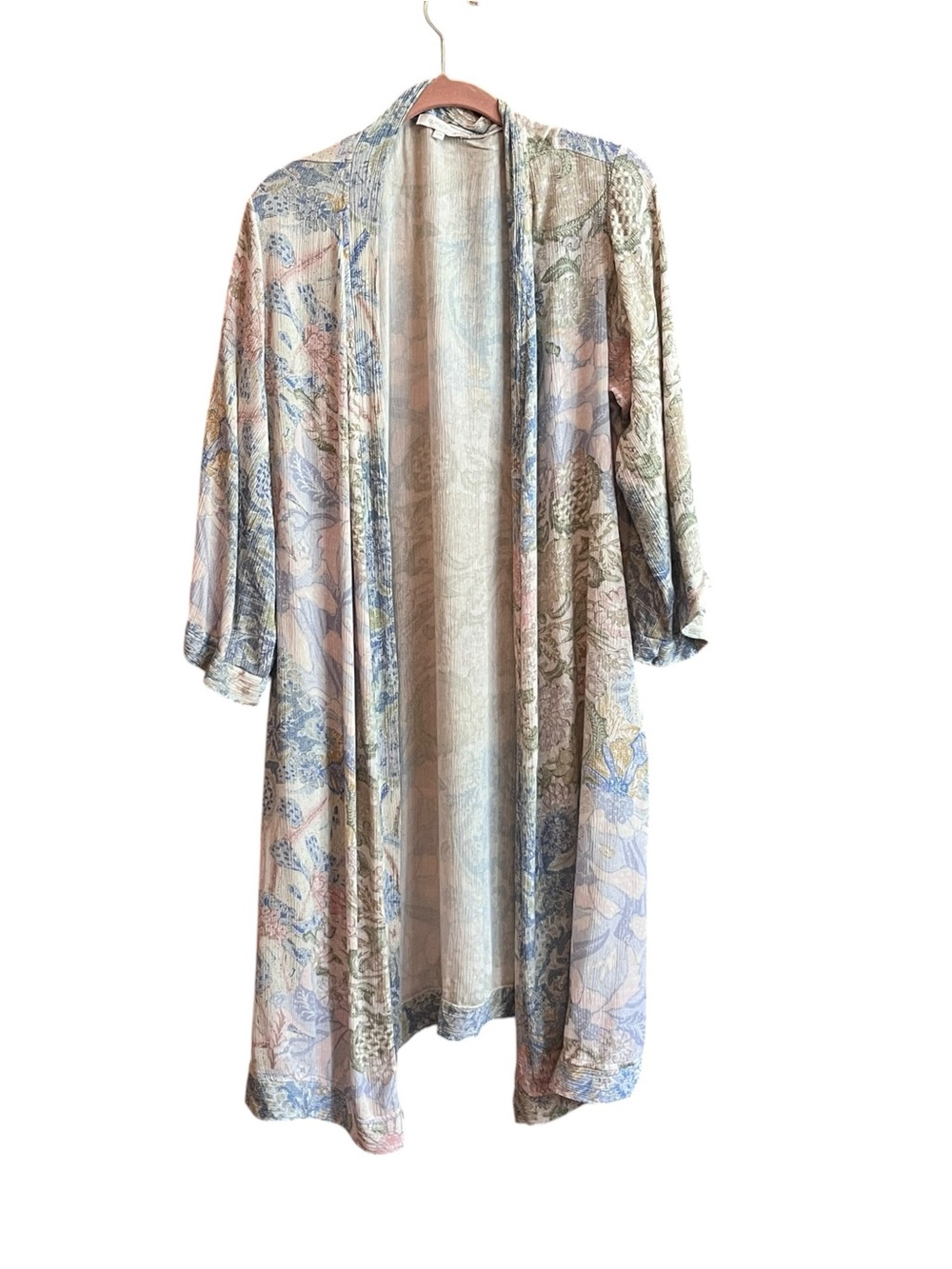Olivaceous Pastel Floral Kimono Duster Longline Open Cardigan